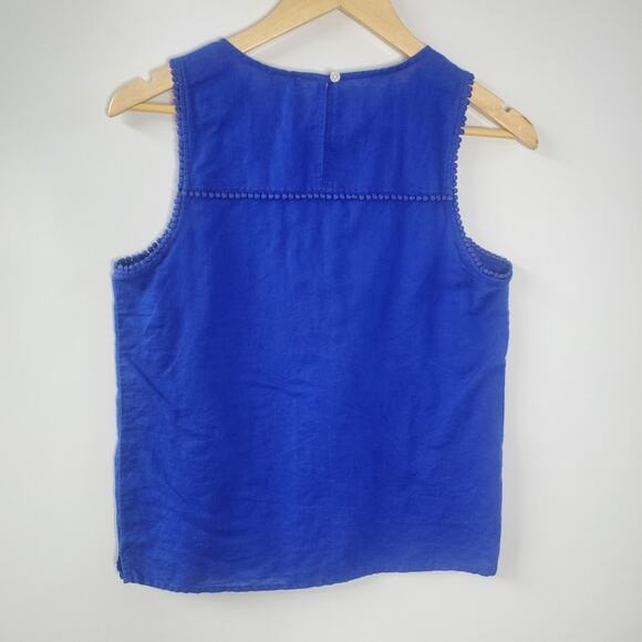 J Crew linen and Cotton blend decorative blue tank top Size 2 - Picture 2 of 6